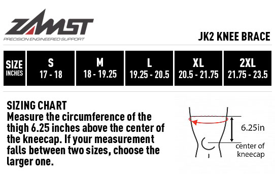Zamst JK-2 Knee Brace Sizing Guide