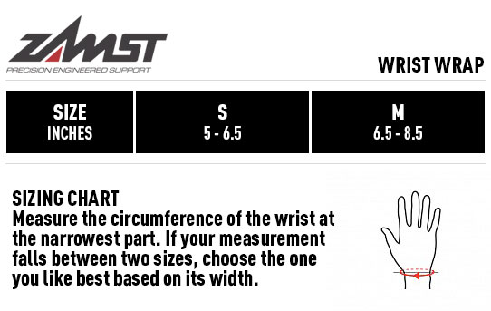 Zamst Wrist Wrap Sizing Guide